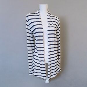MIX Striped Long Sleeve White/Navy Open Cardigan- Size Large
